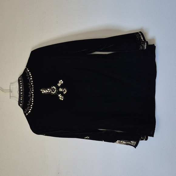 Anne Carson Black Velvet Tunic Top with Gold Sequin And Embrodery Accents Size M - Picture 7 of 8